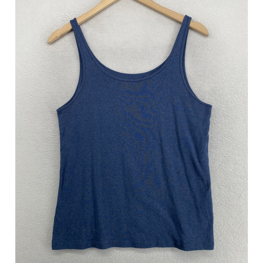 EILEEN FISHER Tank Top XL Organic Cotton Ribbed Jersey Scoop Neck Denim Blue